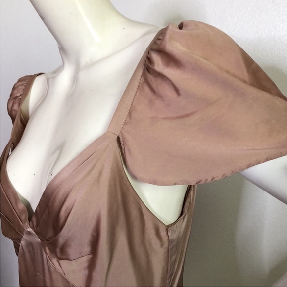 REFORMATION Champagne  Silk Cap Sleeve Dress 0 - Picture 2 of 4